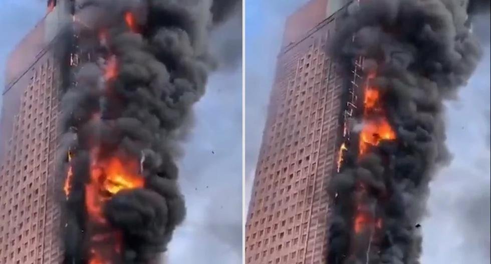 Se incendió torre de más de 200 metros de altura en China